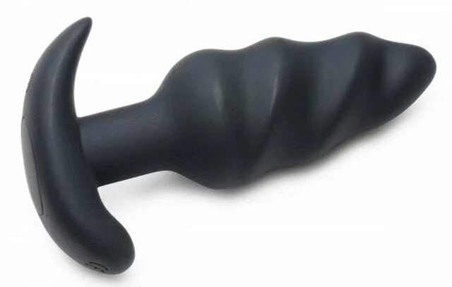 BANG! 21X Vibrating Silicone Swirl Butt Plug w/ Remote Control - Black - Image 3