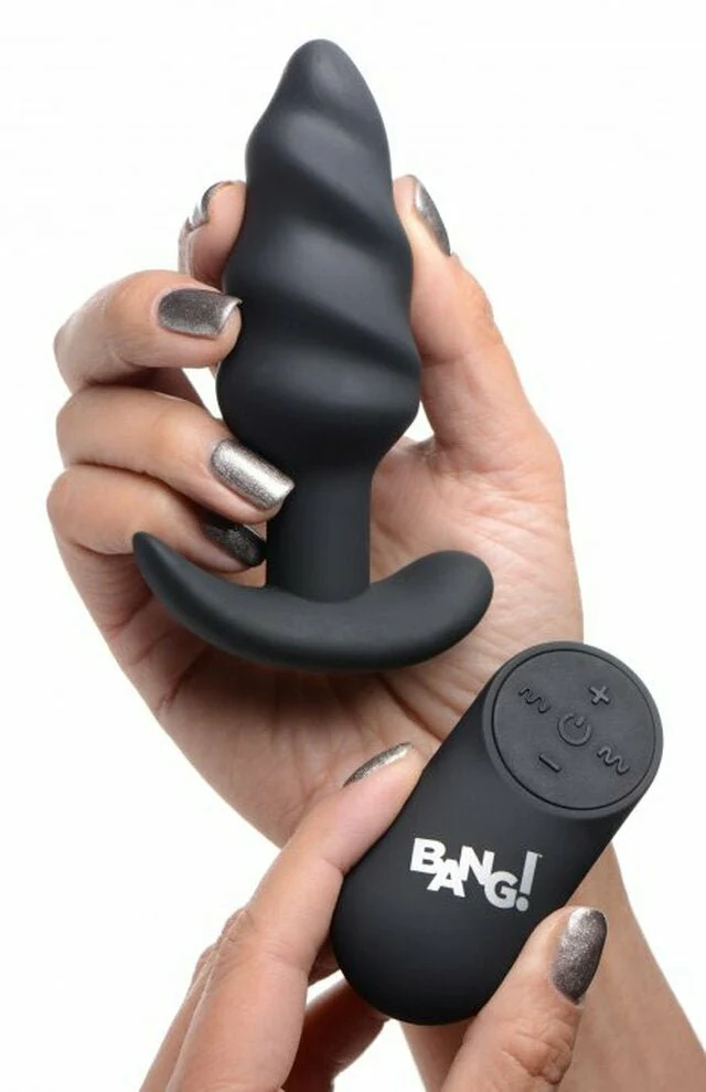 BANG! 21X Vibrating Silicone Swirl Butt Plug w/ Remote Control - Black - Image 5